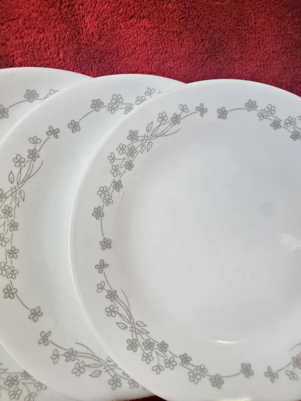 Corelle Corning Grey Ribbon Bouquet Floral Vintage Dessert 6.25